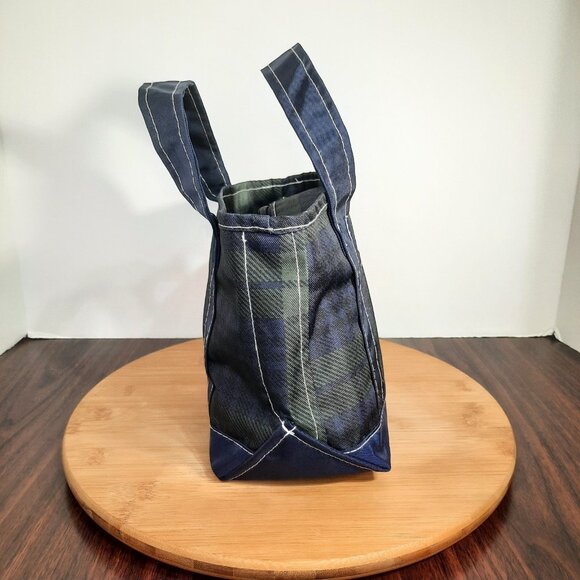 LL Bean Mini Tote Bag Green Blue Nylon Plaid Everyday Lightweight 297818 - Picture 5 of 10